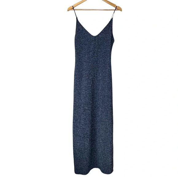 Free People Lola Maxi Slip Dress Navy Silver Glitter Romantic Fairy Festival - Picture 2 of 15